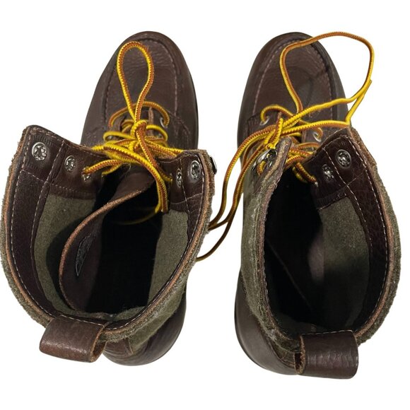 Sebago Stockton Boots size 8 Brown Forest Green Wool Leather Vibram Utility Work